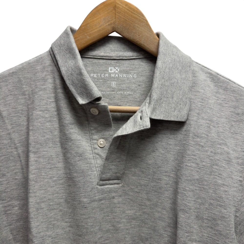 Peter Manning Mens Size 3 Gray 100% Pima Cotton Short Sleeve Polo Shirt Peru euc